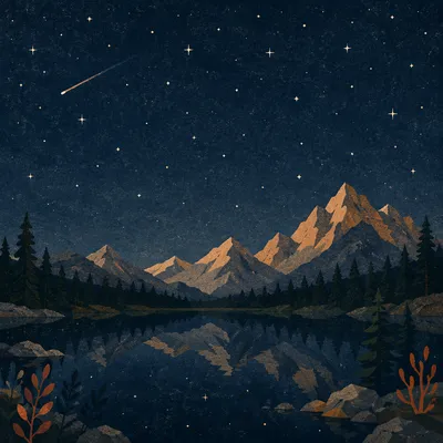Starry Night Over Mountain Lake Reflection