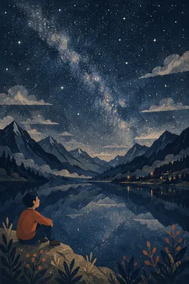 Starry Alpine Lake Reflection at Night