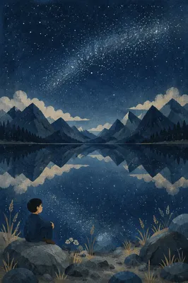Starry Night Over Alpine Lake Reflection