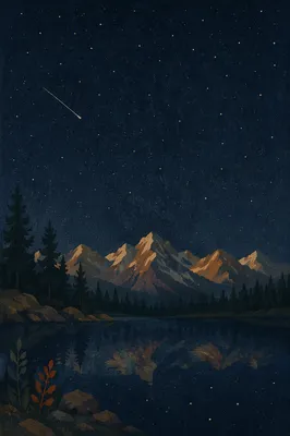Starry Night Over Mountain Lake Reflection