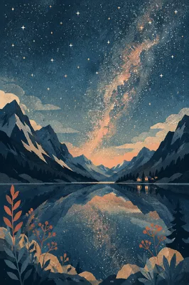 Starry Mountain Lake Reflection at Night
