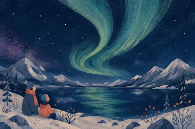 Aurora Over Starry Mountain Lake