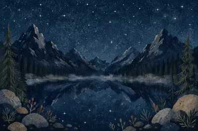 Starry Mountain Lake Reflection at Midnight
