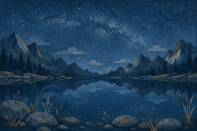 Starry Mountain Lake Reflection at Midnight