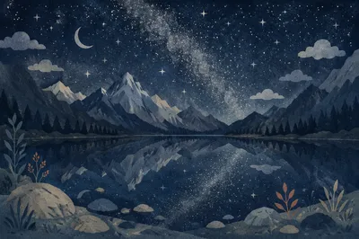 Starry Mountain Lake Reflection at Midnight
