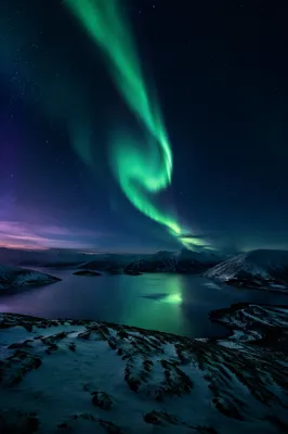Aurora Over Winter Mountain Lake