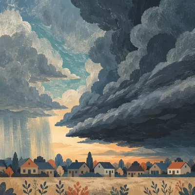 Dramatic Storm Clouds Over Suburban Horizon