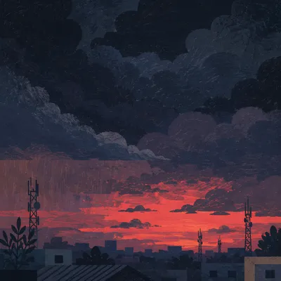 Dramatic Storm Clouds Over Crimson Horizon
