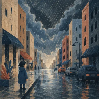 Dramatic Storm Clouds Over Downtown Street