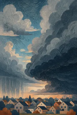 Dramatic Storm Clouds Over Suburban Horizon