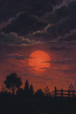 Dramatic Storm Clouds Over Rural Sunset