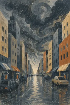Dramatic Storm Clouds Over Downtown Street