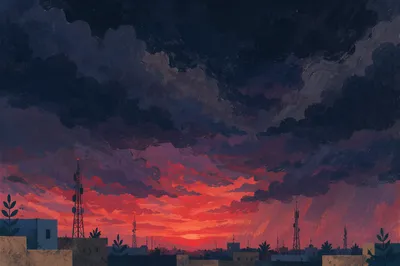 Dramatic Storm Clouds Over Crimson Horizon