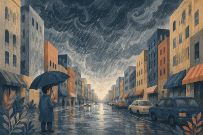 Dramatic Storm Clouds Over Downtown Street
