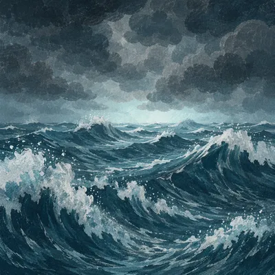 Stormy Ocean Waves Under Dark Clouds