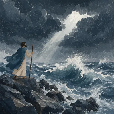 Stormy Sea Beneath Dark Towering Clouds