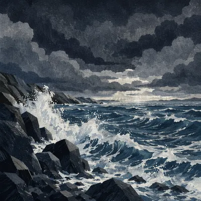 Stormy Sea Under Dark Dramatic Clouds