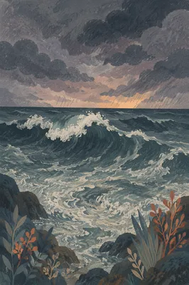 Dramatic Stormy Sea With Breaking Waves