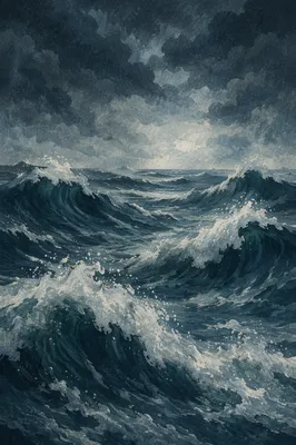 Dramatic Stormy Ocean With Dark Clouds