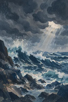 Stormy Sea Beneath Dark Towering Clouds