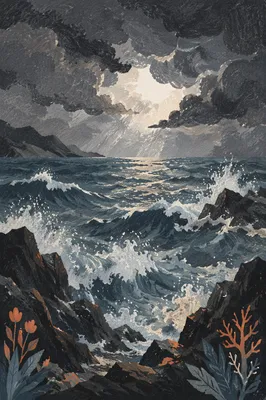 Stormy Sea with Dark Clouds