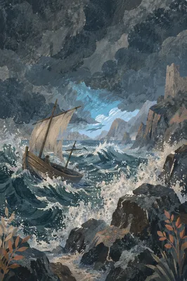Stormy Sea With Dark Dramatic Waves