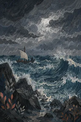 Dramatic Stormy Sea with Crashing Waves