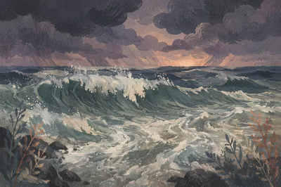 Dramatic Stormy Sea with Breaking Waves