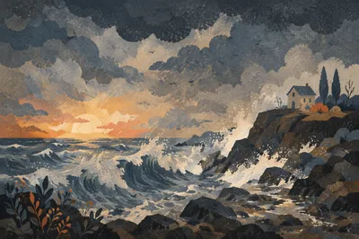 Stormy Sea Beneath Dramatic Dark Clouds