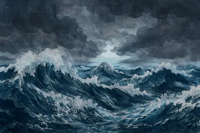 Stormy Ocean Waves Under Dark Clouds