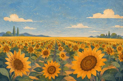 Endless Sunflower Field Under Blue Sky