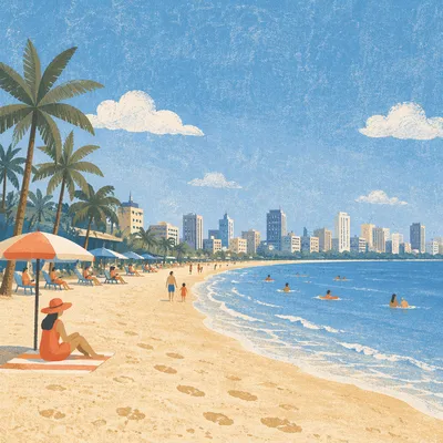 Sunny Blue Sky Over Coastal Beach