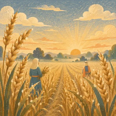 Golden Sunrise Over Dewy Wheat Field