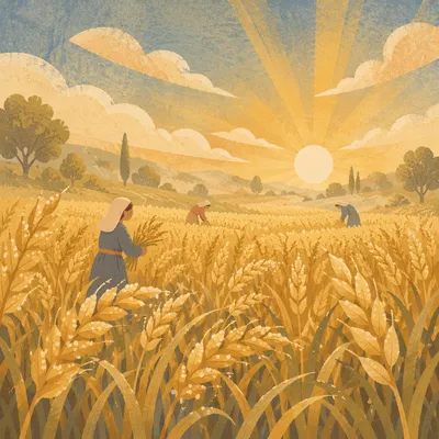 Golden Sunrise Over Dewy Wheat Field