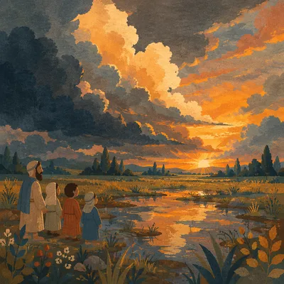 Golden Sunset After Storm Over Meadow