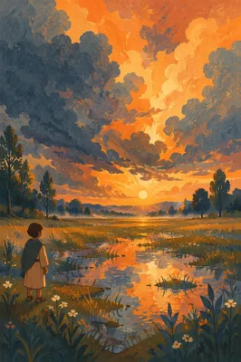 Golden Sunset Over Storm-Washed Meadow