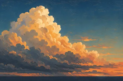 Golden Sunset Thunderstorm Clouds Over Horizon