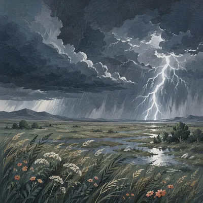 Lightning Over Windswept Prairie Storm Sky