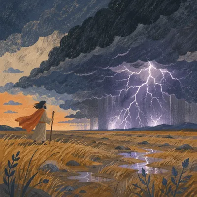 Lightning Over Windswept Open Plain