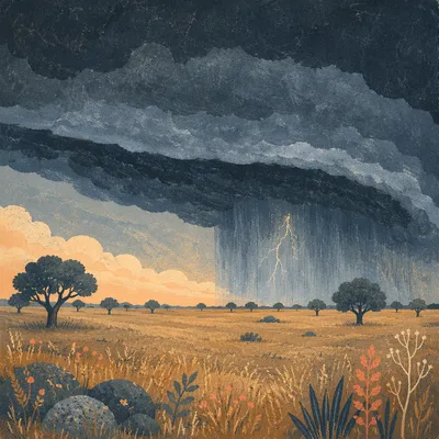 Dramatic Thunderstorm Over Open Grassland