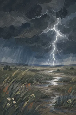 Lightning Over Open Prairie Storm Sky