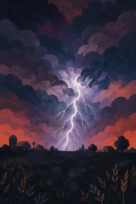 Night Thunderstorm Over Rural Field