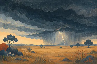 Dramatic Thunderstorm Over Open Grassland