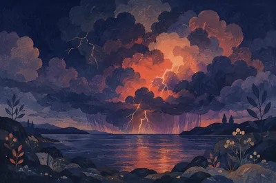 Dramatic Thunderstorm Over Coastal Twilight Inlet