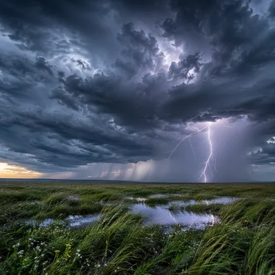 Lightning Over Prairie Thunderstorm Sky