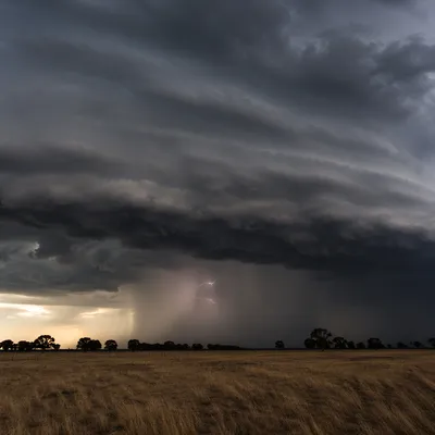 Approaching Thunderstorm Over Open Grassland