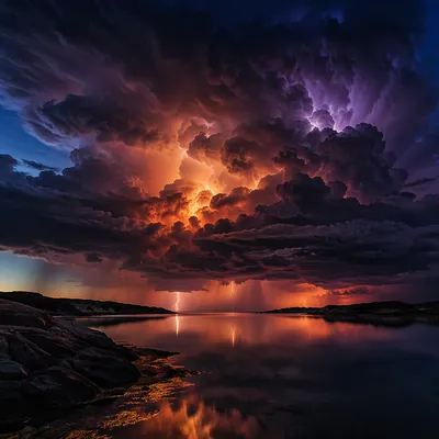 Dramatic Thunderstorm Lightning Over Coastal Inlet
