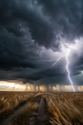 Lightning Over Prairie at Dusk