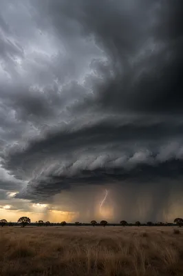 Approaching Thunderstorm Over Open Grassland