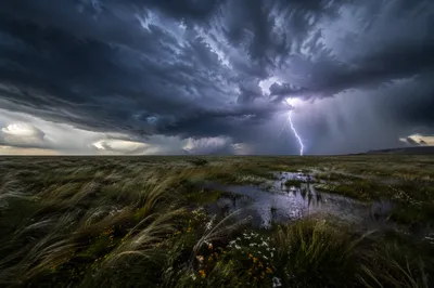 Lightning Over Prairie Thunderstorm Sky